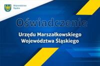 Na środku jest duży biały napis "Oświadczenie" i pod nim od kogo. Lewy górny róg jest logo Urzędu Marszałkowskiego